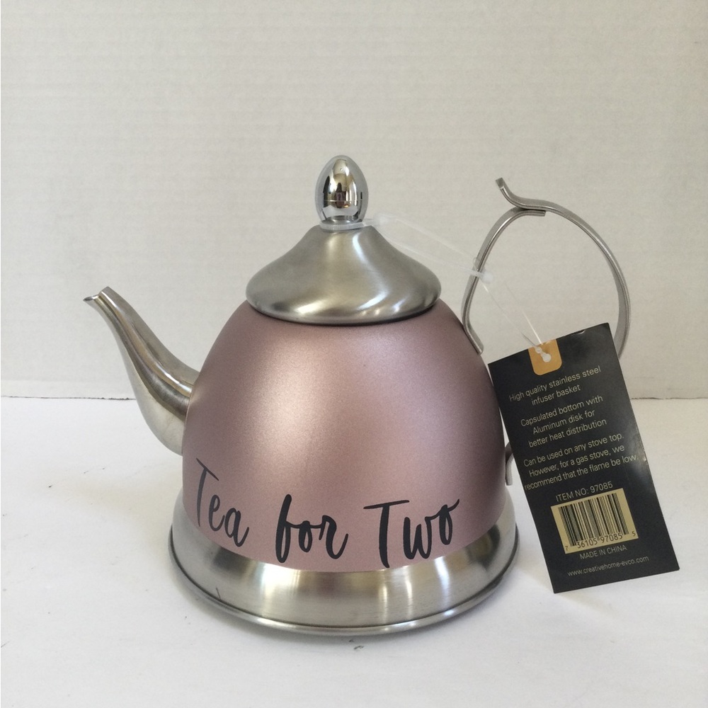 New Creative Home “Tea For Two” Small Tea Pot Pink Mauve SS  1 Qt Tea Infuser